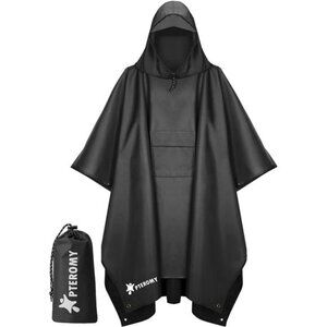 Hooded Rain Poncho for Adult with Pocket, Waterproof Lightweight Unisex Raincoat